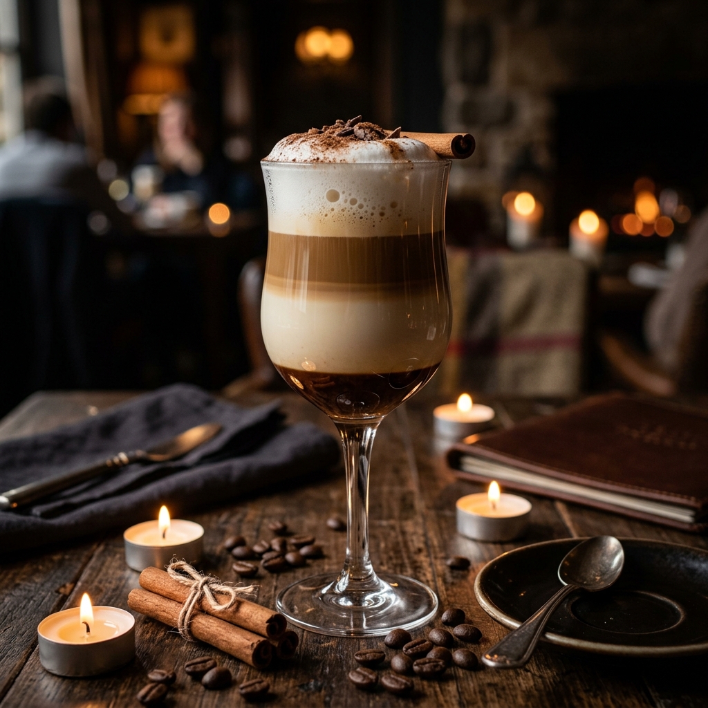 Layered coffee drink in a glass